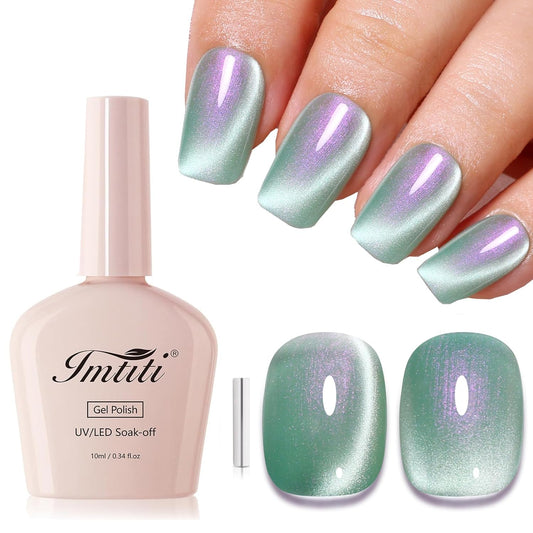 Imtiti Aurora Cat Eye Gel Polish, Pearl Cyan Purple Guava Holographic Glitter Magnetic UV Soak Off Gel Nail Polish (0.34 Fl Oz-992)