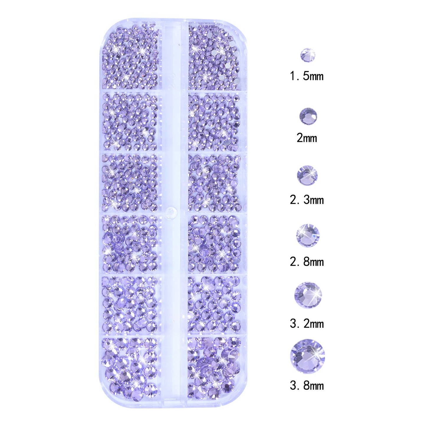 HNUIX Nail Rhinestones - 1600pcs 3D Multi Shape Size, Light Purple Nail Gems, Flat Back, with Kit, for Nail Art, DIY Decorations