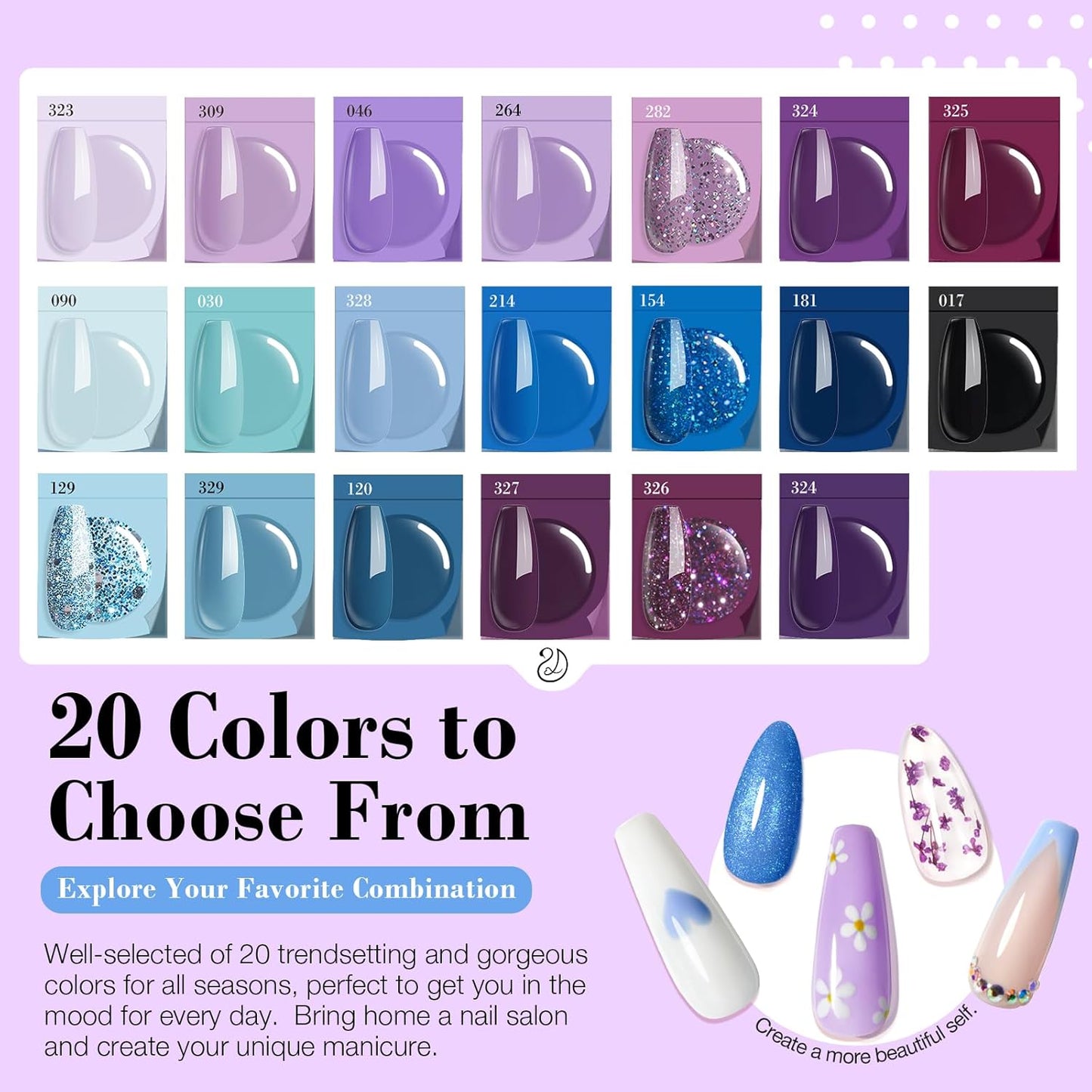 AZUREBEAUTY Dip Powder Nail Kit Starter, 20 Colors Purple Blue Glitter Dipping Powder Recycling Tray Essential Liquid Set Base Top Coat Activator French Dip Nails Art Manicure Beginner Salon 31 Pcs