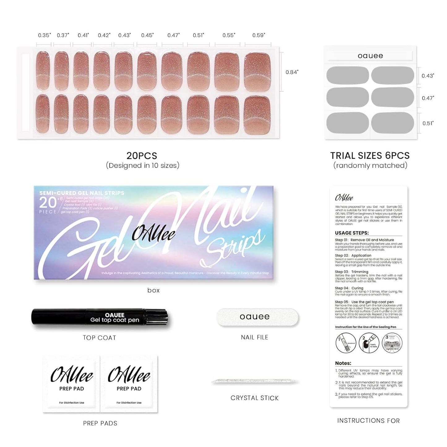 Semi Cured Gel Nail Strips | Built-In Gel Top Coat | UV Light Required | Salon Quality, Easy Application And Removal (Nude Glitter)