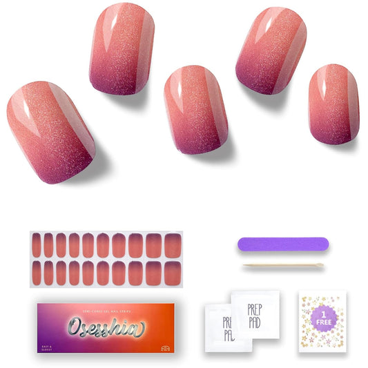 Semi Cured Gel Nail Strips, 20 pcs Nail Wraps, Glaze Stickers, Salon Quality French Manicure, Full Decal Gel Polish Strips, Long Lasting SCG, Easy on, UV Required (Plum Paloma)