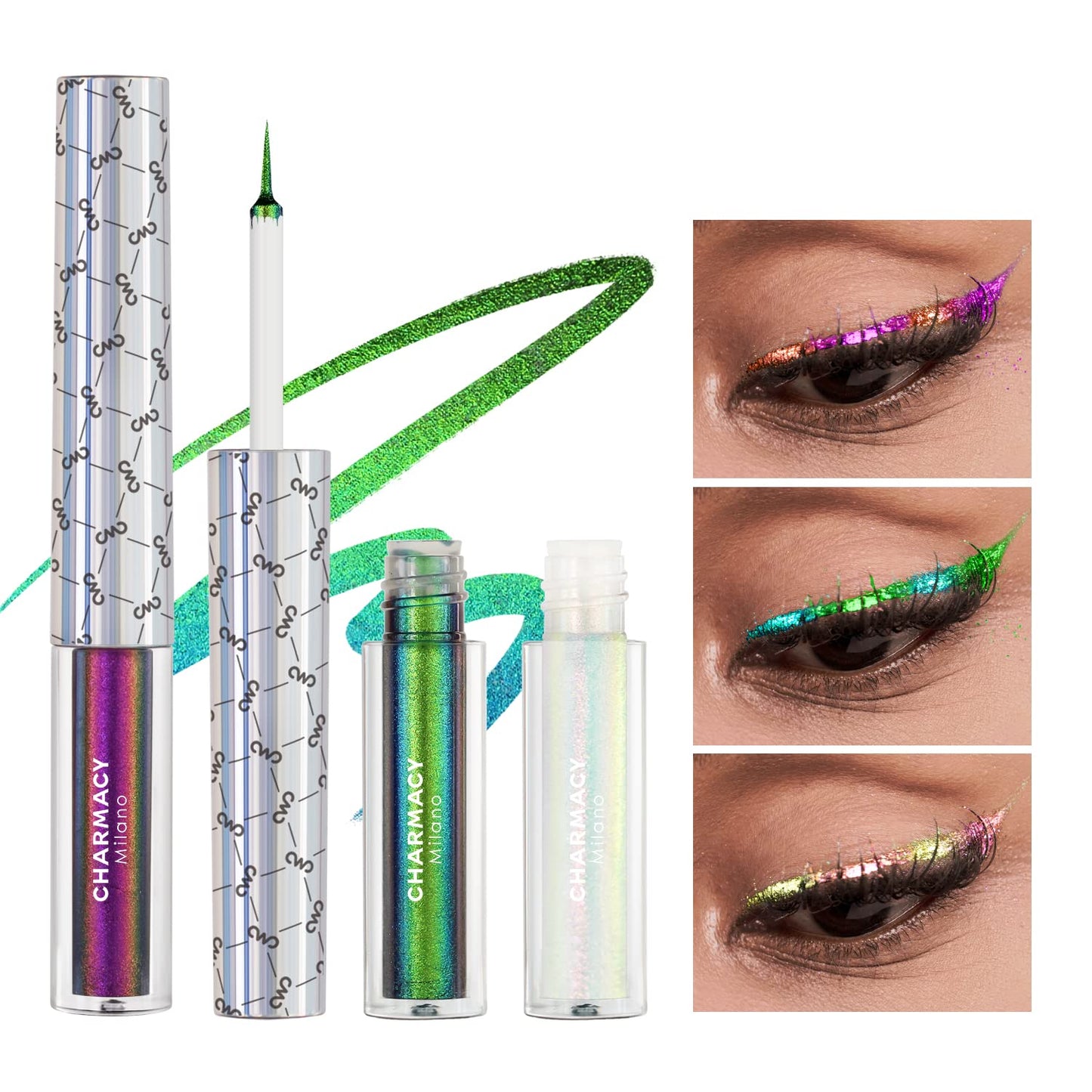 CHARMACY Chameleon Liquid Eyeliner, Liquid Glitter Eyeliner, Highly Pigmented, Metallic Intense MultiColor Shifting waterproof Eyeliner, Ultra-Fine Tip, Longwearing, Smudge-proof (#SET3-903/905/908)