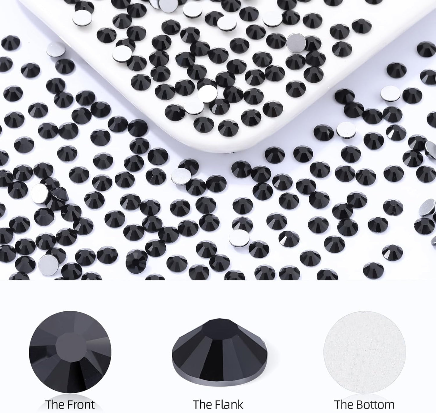 Black Flatback Rhinestones, Glass Rhinestones for Nail Art and Craft, Glue Fix, Loose Crystal Gemstones(Black, SS16, 2880pcs, 3.8-4.0mm)