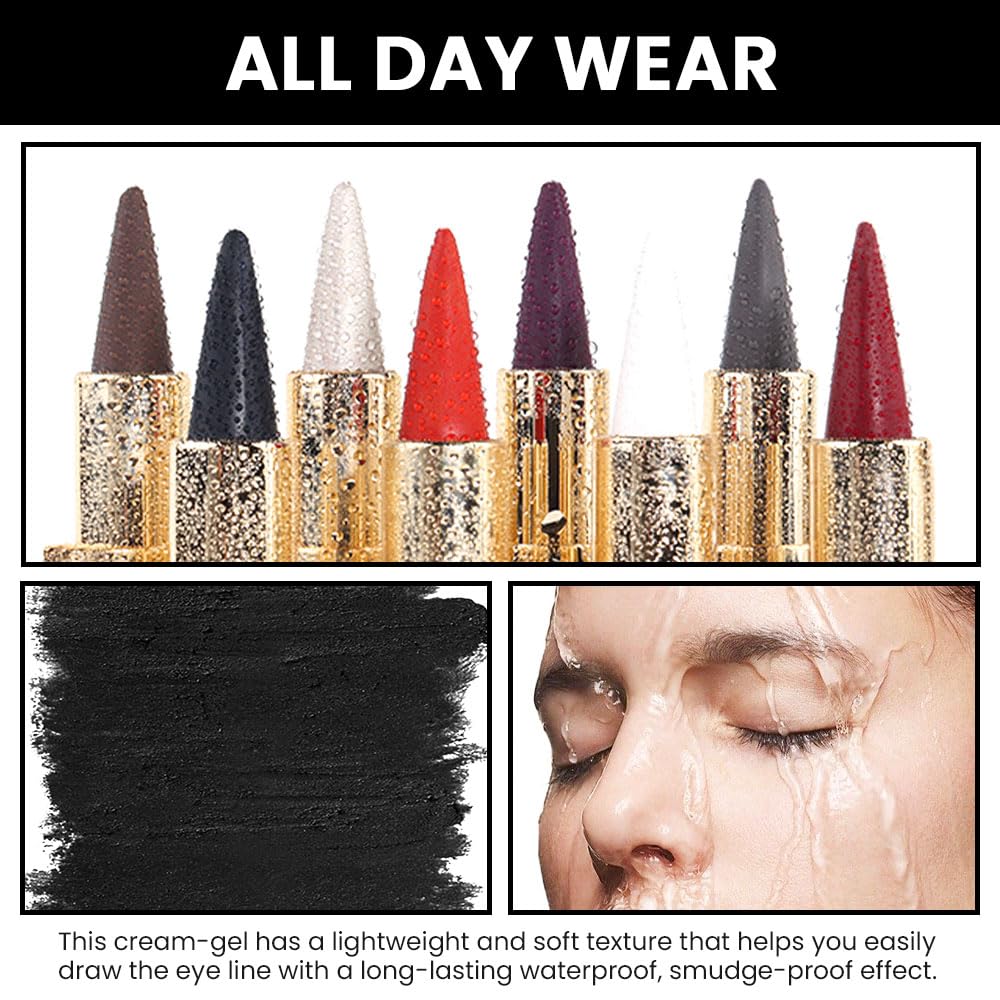 Kaely 4Pcs Black White Dark Blue Red Gel Eyeliner Pencil,Waterproof Smudge Proof Eye Liner,Clown Goth Halloween Makeup,Eye Black Face Paint Lipstick Crayon,Color Colorful Eyeliner Eyeshadow Stick