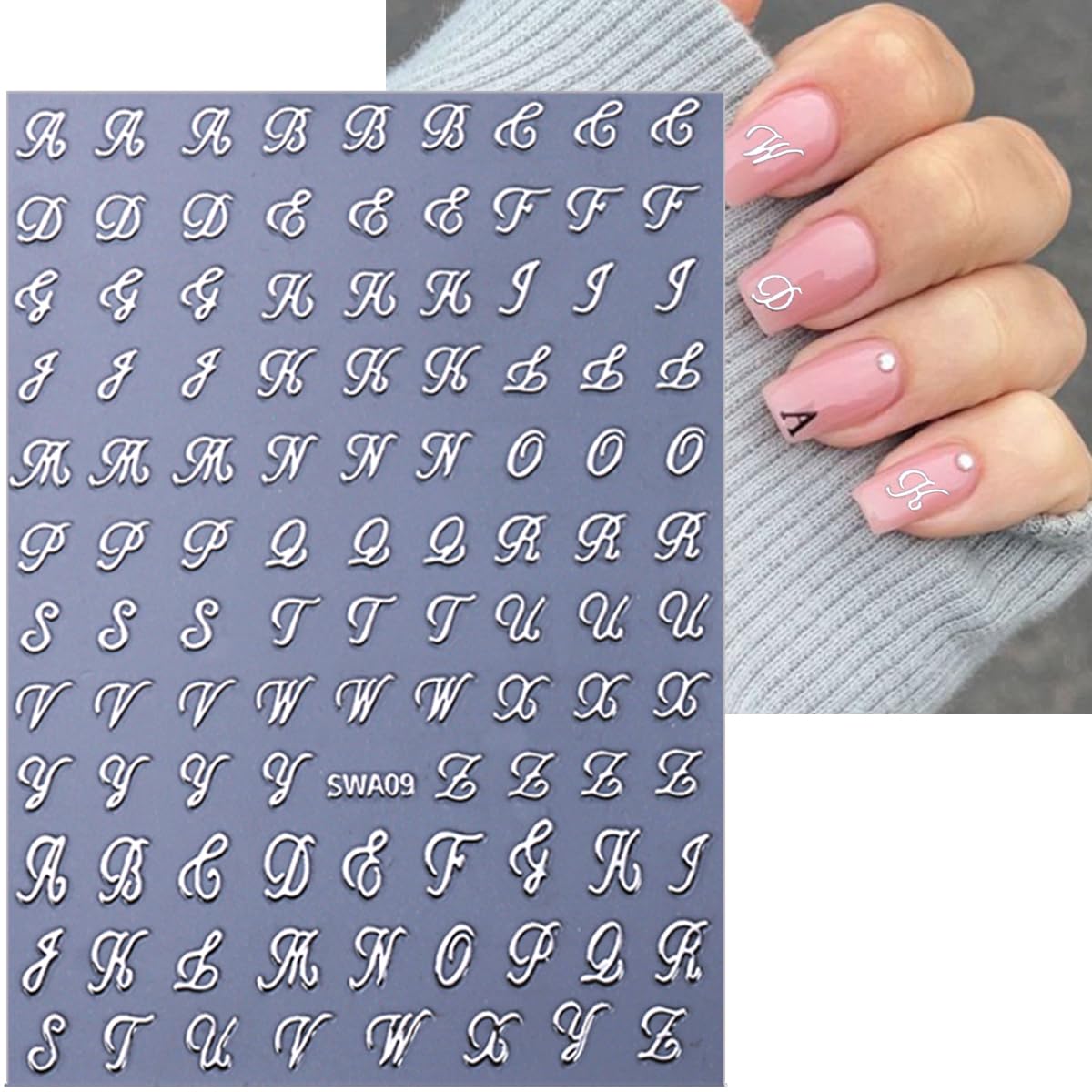 8 Sheets Retro English Letters Nail Stickers for Nail Art 3D Self-Adhesive Black White Gold Silver Design Nail Decals Pegatinas Uñas Personalized Letter Nail Art Stickers for Women DIY Manicure Tip