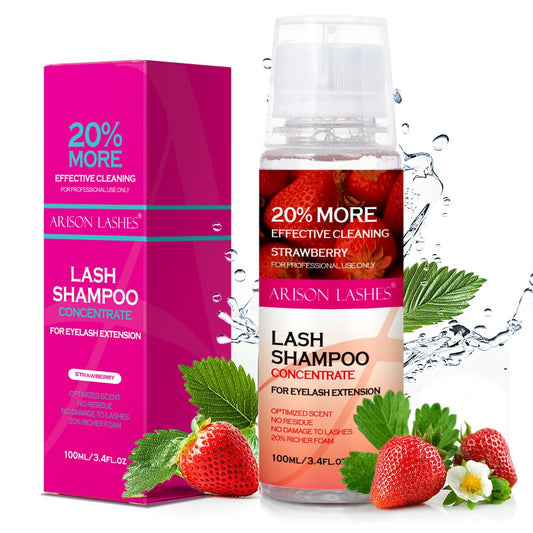 ARISON LASHES Lash Shampoo Concentrate for Lash Extensions 100ML Eyelash Cleanser Concentrate Oil-Free Eyelash Extension Shampoo with Salon Home Care(Strawberry)