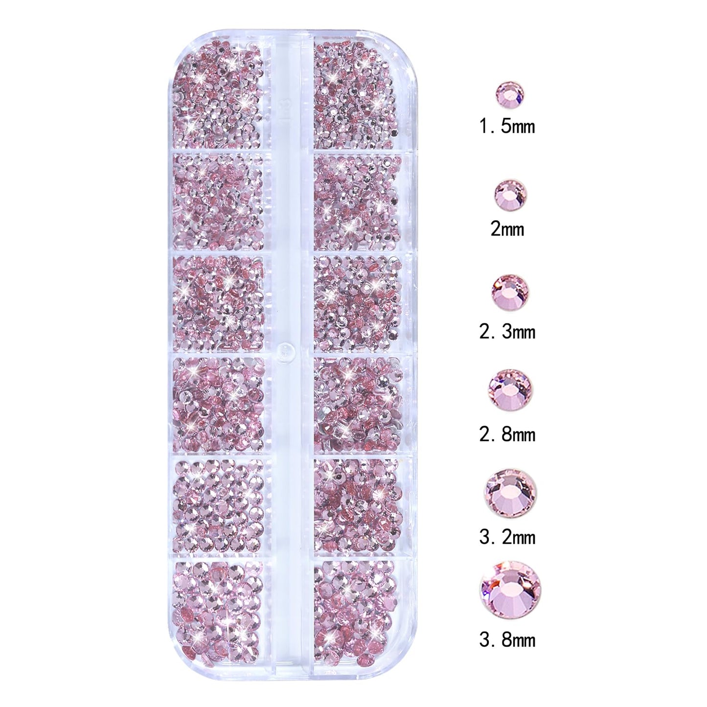 HNUIX Nail Rhinestones - 3D Multi Shape Size Crystal, Light Pink Nail Gems, Flat Back, with Kit, for Nail Art, DIY Decorations