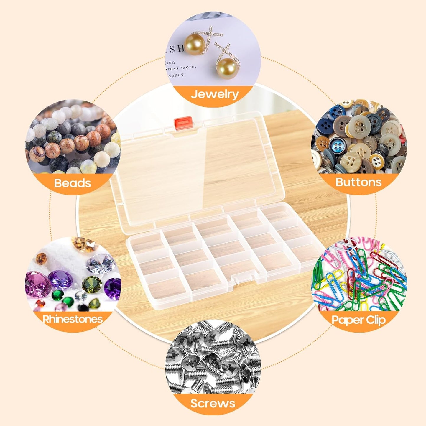 4PACK Extra Thick Bead Organizers and Storage Box, 15 Grid Mini Clear Jewelry Making Storage Solutions Plastic Organizer Case Craft Containers for Nail Rhinestones DIY Diamond Accessories