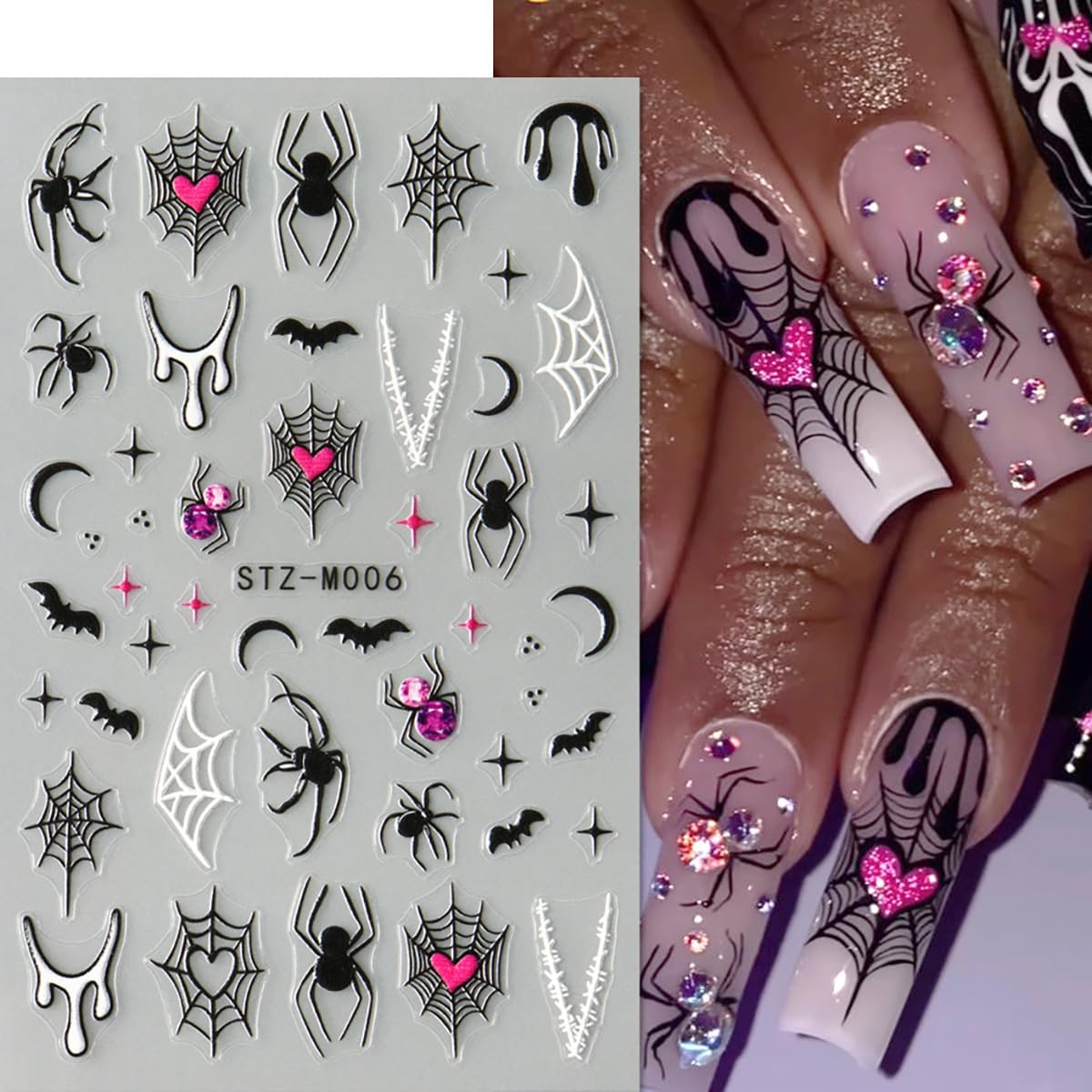 6 Sheets Halloween Nail Stickers for Nail Art Bat Spiders Nail Art Stickers Black Skull Ghost Spider Web Design Goth Nail Decals Nail Supplies for Women Acrylic Manicure Decoration Accessories