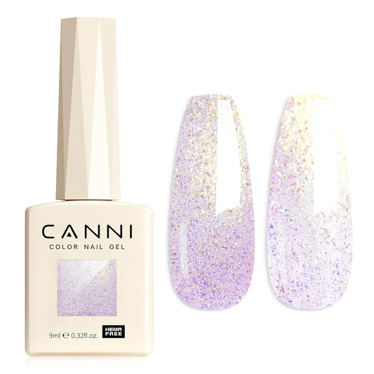 CANNI 1 Pcs Purple Glitter Gel Nail Polish, Shimmer Sparkly Light Purple Colors Gel Polish Soak Off Led Nail Art Gel Manicure Salon DIY