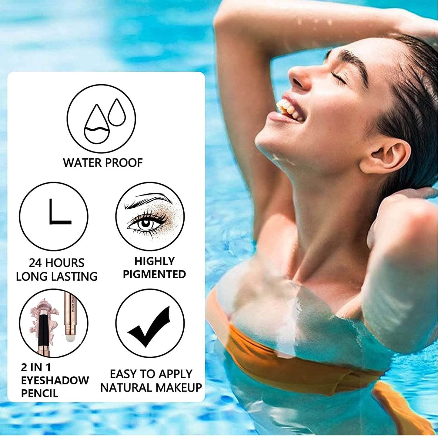 Blue Eyeshadow Stick, Cream Smooth Glitter Shimmer Single Eyeshadow Pencil, Hypoallergenic Waterproof Long Lasting Halloween Eye Shadow Highlighter Stick Eye Liner Pen (Blue Shimmer #16)