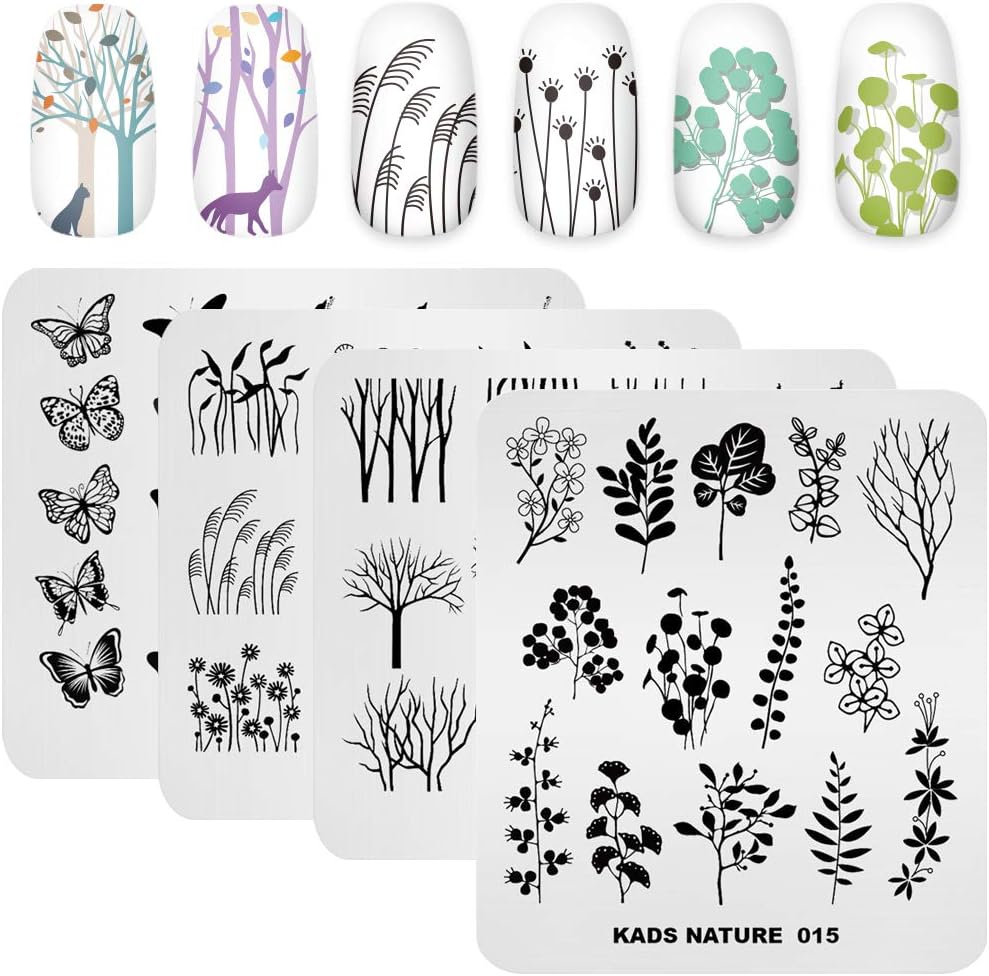 KADS 20pcs Nail Stamp Plates Set - Leaves, Flowers, Animal Nail Art Templates (20 Pcs)