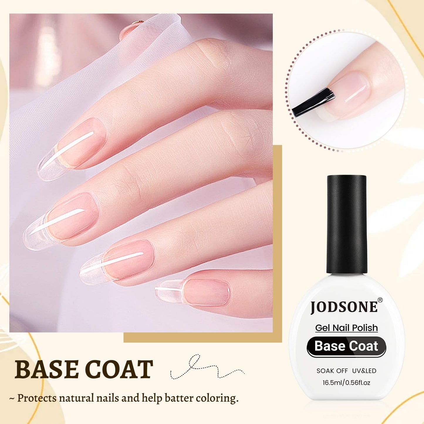 JODSONE 3Pcs 16.5ml Top Coat and Base Coat Set with Gel Nail Remover No Wipe Top Coat Base Need U V Lamp Cured Gel Nail Remover for Quick and Easy Removal At Home