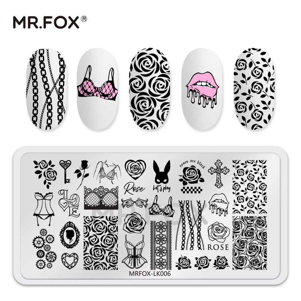 6 Pcs Nail Plates Stamping Set Rose Snake Butterfly Egyptian Cross Nail Art DIY Stamping Template