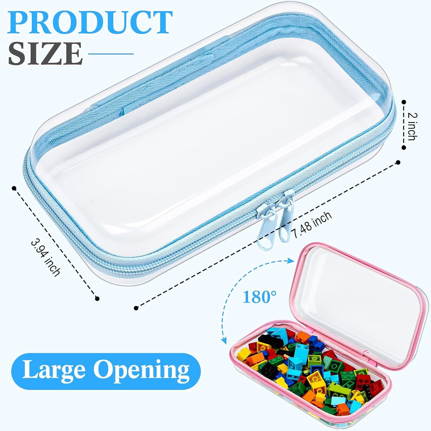 Hoolerry 4 Pcs Hard Clear Zipper Case Makeup Bags Plastic Pencil Pouch Transparent Storage Box Containers for Cosmetics, Snacks, Building Blocks, Puzzles(Multicolor,7.5 x 3.9 x 2 in)