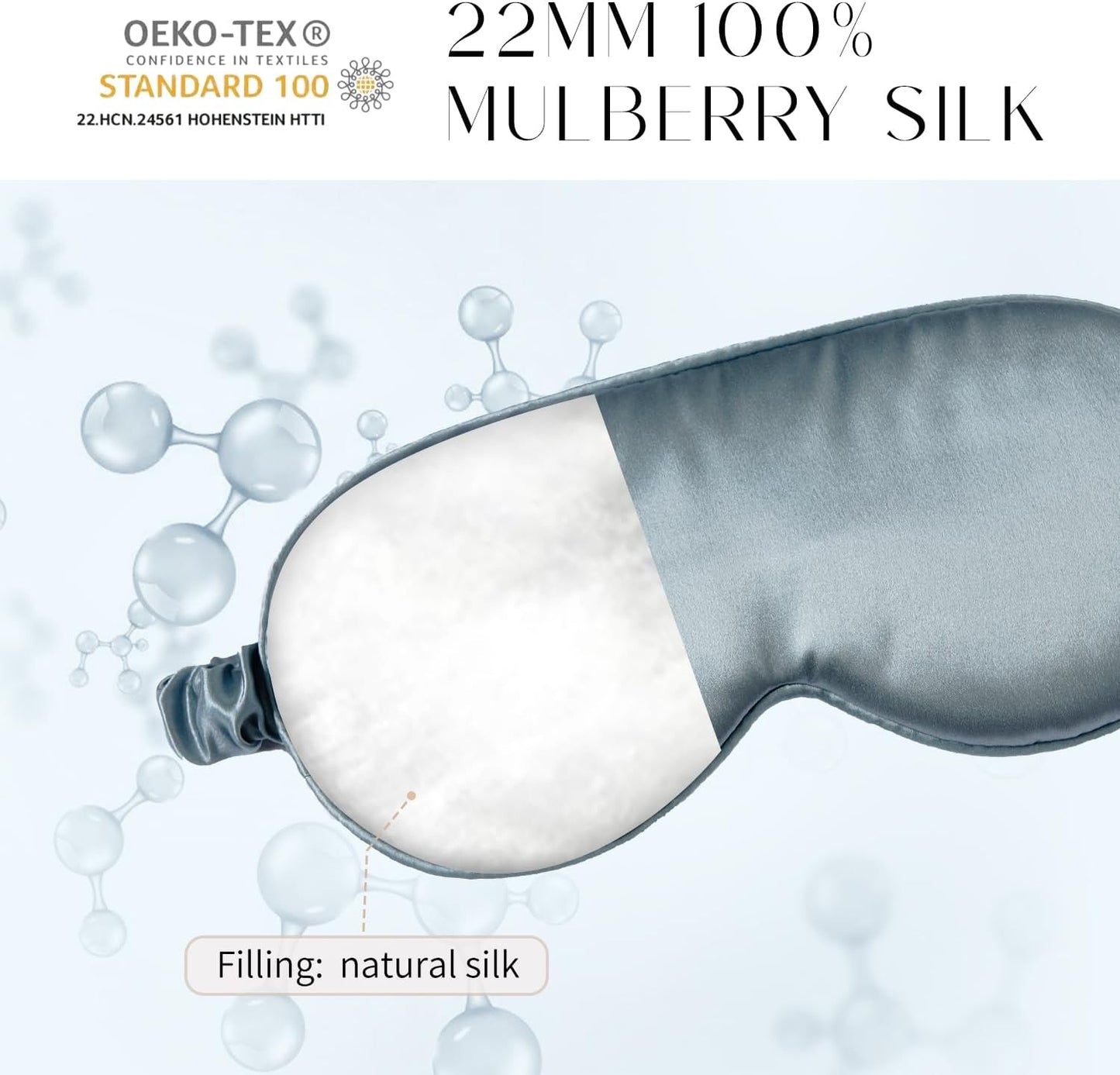 100% 22 Momme Mulberry Silk Sleep Mask, Eye Cover for Sleeping, Blackout 3D Sleep Masks for Lash Extensions with Adjustable Strap for Men and Women (Haze Blue)