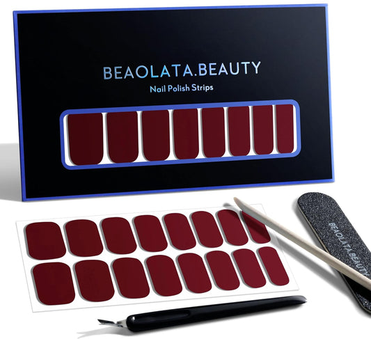 Nail Polish Strips, 32PCS Salon Quality Wraps, Long Lasting Gel Nail Stickers for Women Easy Apply& Remove (Vinery Red)