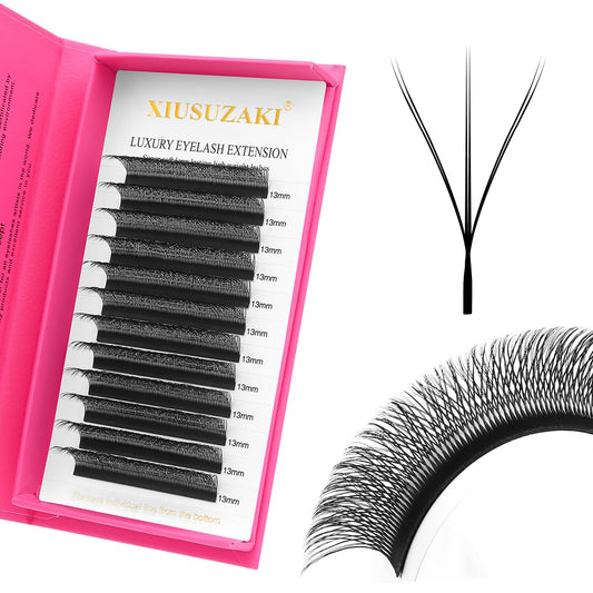 Lash Extensions Double Tips 3D Eyelash Extensions W Shape 0.07mm Thickness D Curl 10mm Premade Fans Easy Fan Volume Matte Black Crisscross Eyelashes(W-3D-Double Tips-0.07-D,10mm)