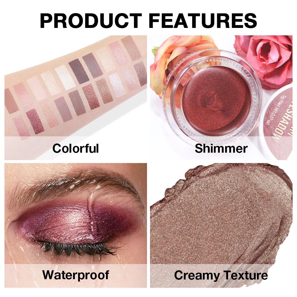 Cream Glitter Bronze Shimmer Metallic Eyeshadow Palette Makeup, Natural Single Mini Instant Holographic Eyeshadow For Women, Sombras Crema Para Ojos, Talc, Paraben & Cruelty Free, 20