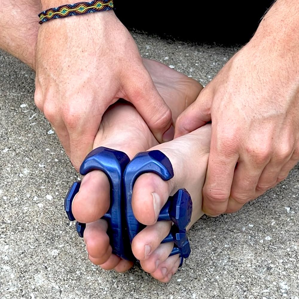 YogaToes® Gems® for Men Fits Men's Shoe Size 7 & Up. Gel Toe Stretcher & Separator in Metallic Blue. Helps Foot Pain & Boost Athletic Performance!