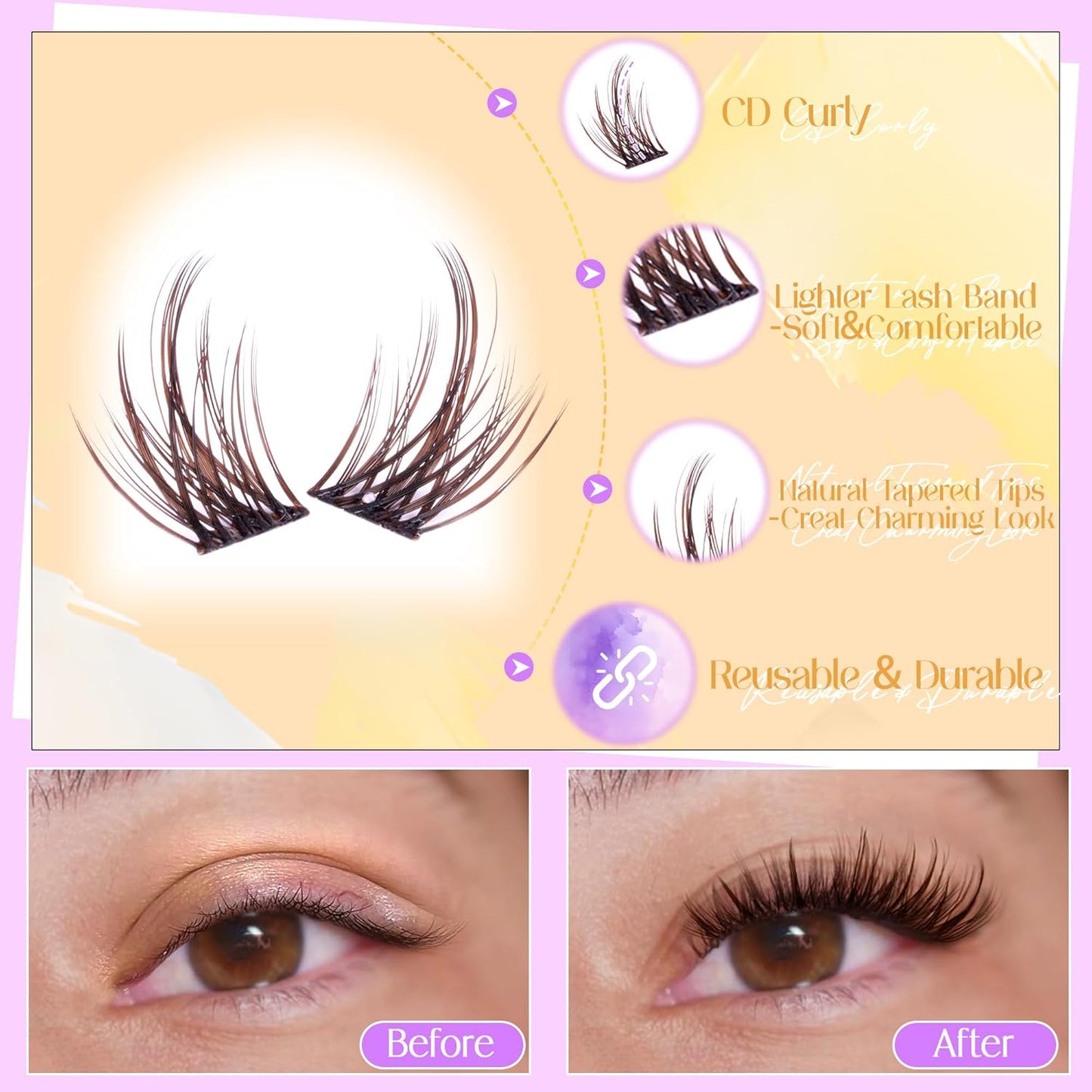 Brown Lash Clusters Natural Eyelash Clusters Manga Lashes Clusters Wispy Lashes Extensions with Invisible Band 3D C Curly Cluster Eyelash Extensions 10-16mm DIY Individual Lashes by Ruairie