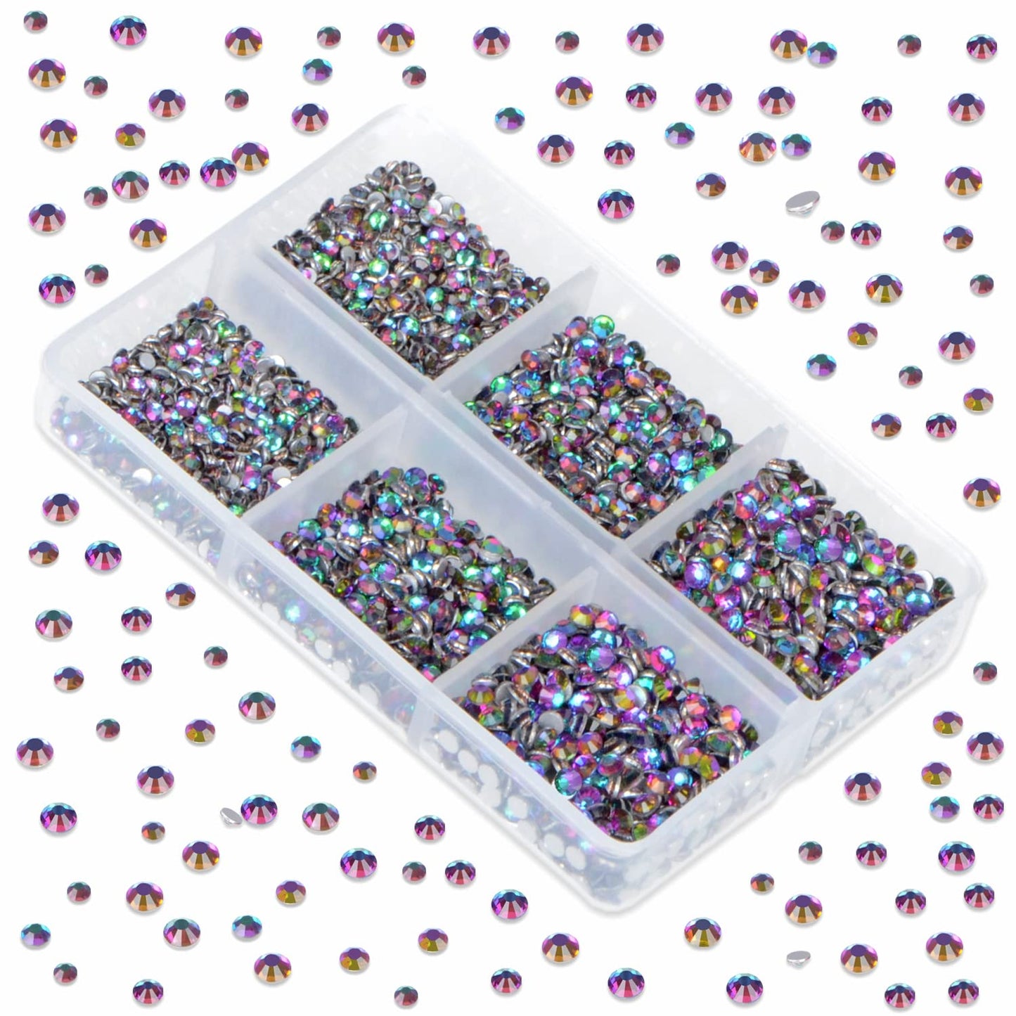 LPBeads 6000 Pieces Green Volcano Non Hotfix Rhinestones 6 Sizes Round Crystal Glass Flat Back Rhinestones with Tweezers and Picking Pen for Nail Art Crafts Clothes Bags DIY