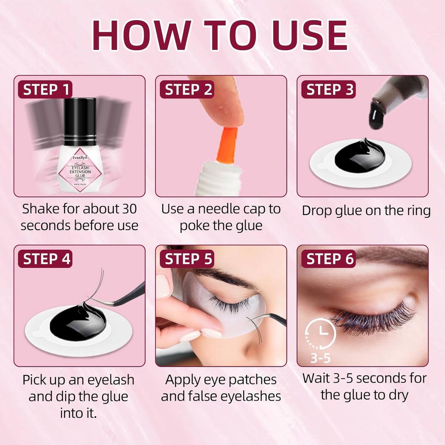 Eyelash Extension Glue, 5ml Lash Extension Glue, 2-3s Drying Time, Retention up to 7-8 Weeks, Power Extreme Waterproof for Professional Use Only