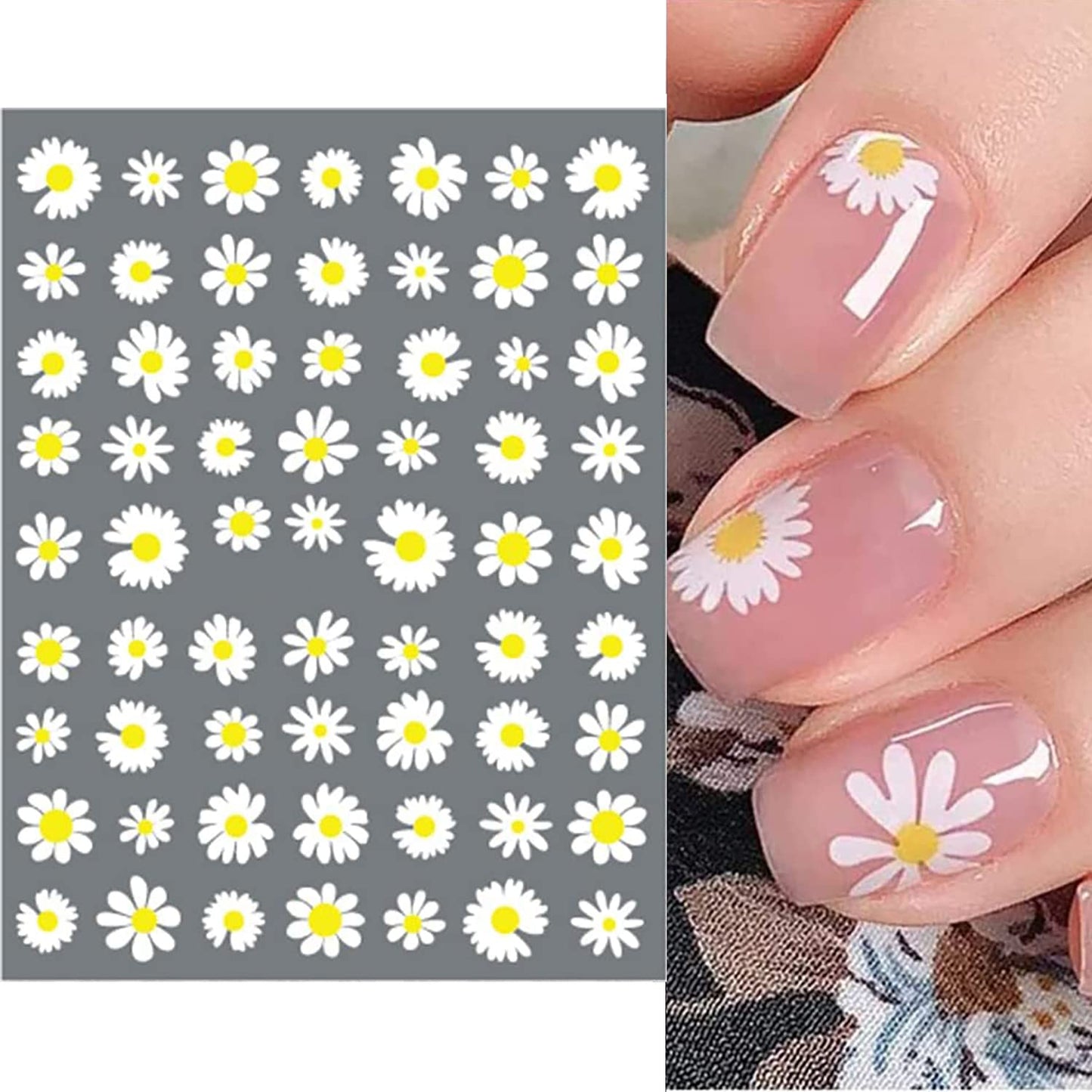 SILPECWEE Spring Daisy Nail Stickers Flower Nail Art Stickers Smile Face Sunflower Nail Design Self-Adhesive Nail Decals Manicure Tips Nail Decoration for Women Girls Kids (12 Sheets)