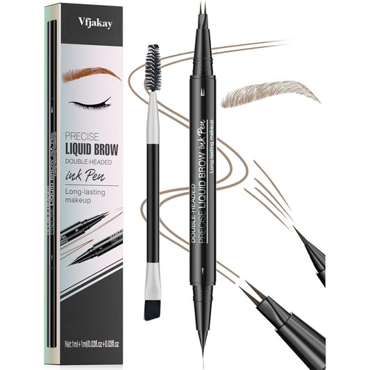 Microblading Eyebrow Pen, Dual-Ended Brow Pencil with 2-Fork-Tip and Precise Brush, Waterproof Longer Lasting Eyebrow Pencil, Microblade Eyebrow Pencil Create Natural Hair-Like Strokes (Light Brown)