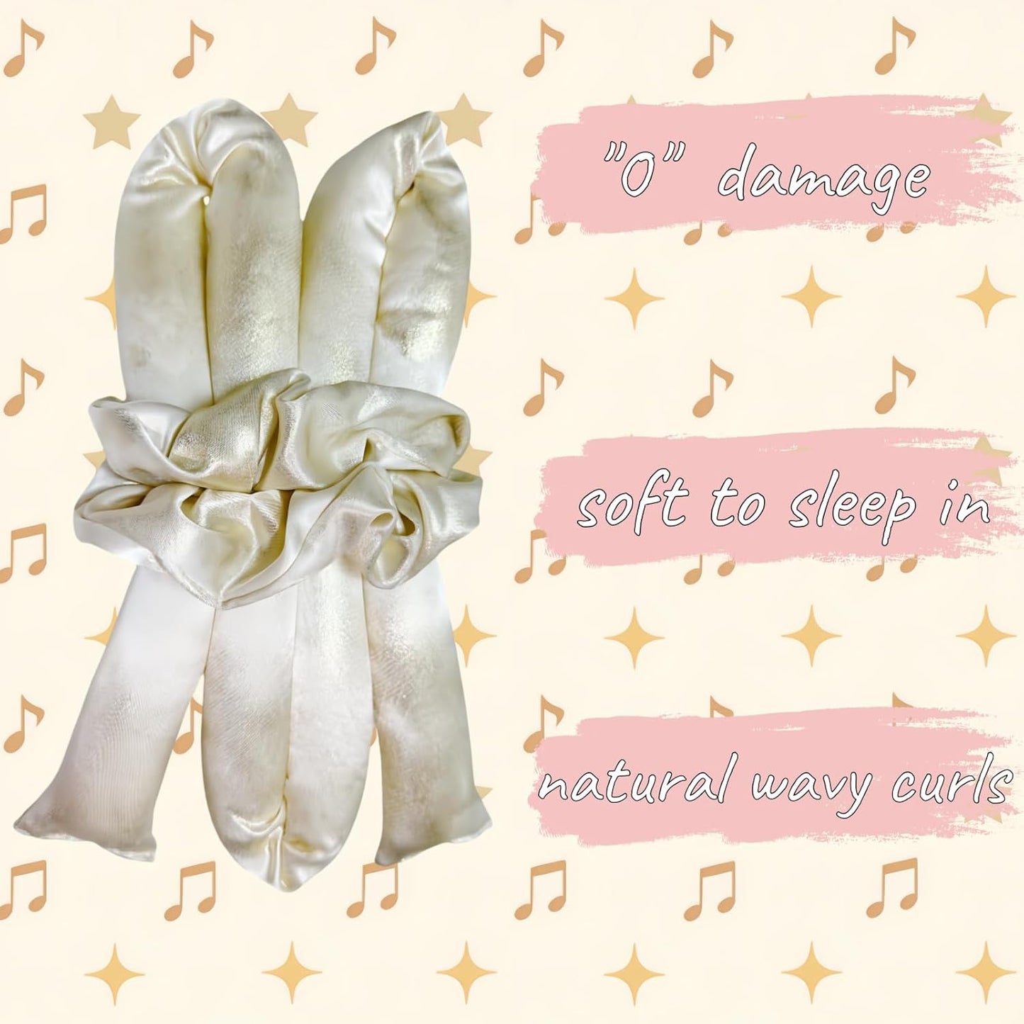 Serenade Sparkling Satin Heatless Curls Overnight, Heatless Hair Clurer Curling Rod Headband, No Heat Curling Rod Hair Roller for Women and Girls to sleep in, White