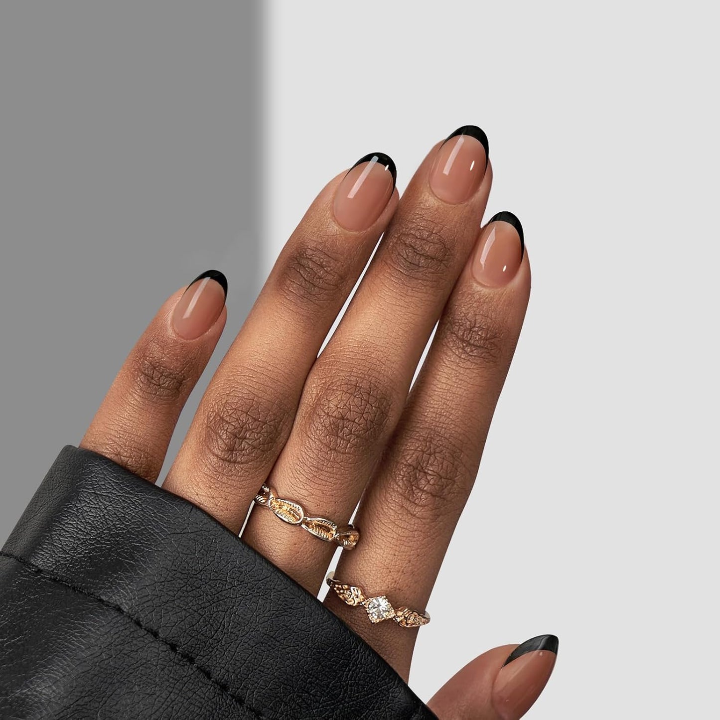 BTArtboxnails XCOATTIPS French Gel Nails - Black French Tip Press on Nails, Soft Gel Extra Short Almond Nail Tips, Press on Nails Acrylic Nail, Soak Off Fake Nails Extension