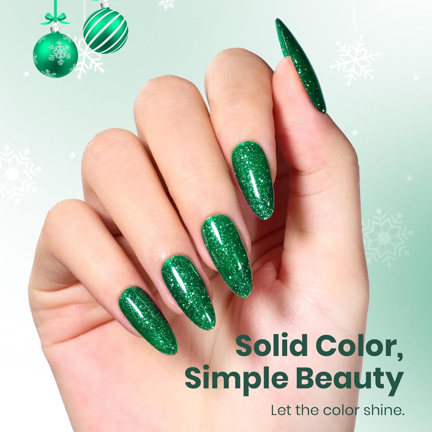 Beetles Christmas Green Gel Nail Polish – EverGleam Glitter Gel Polish, 15ml Soak Off UV LED Shimmer Emerald Green Nail Art Color, Long Lasting Glossy Manicurefor Salon and DIY Nail