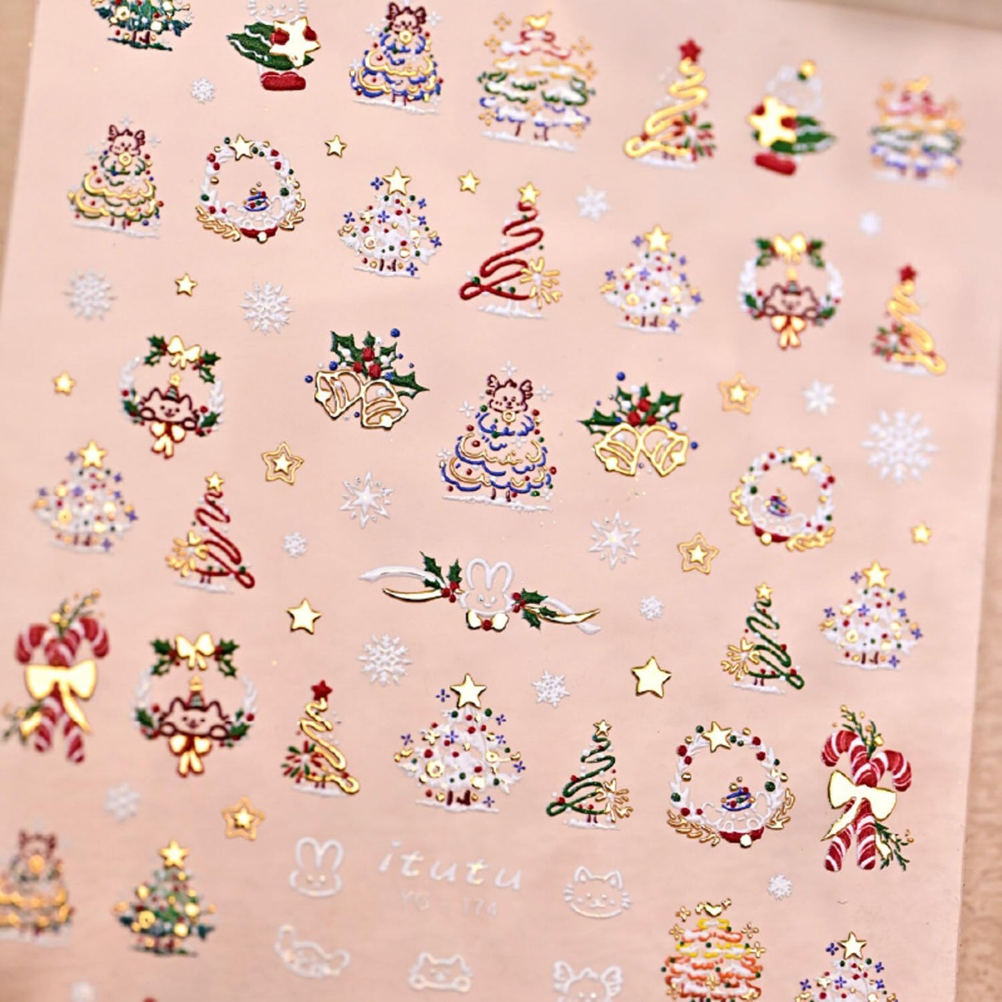 Christmas Nail Stickers for Nail Art Christmas Tree Wreath Bell Candy Glitter Gold Nail Art Stickers 5D Embossed Winter Nail Decals 3D Self-Adhesive Nails Supply Manicure Sliders for Nails Decoration