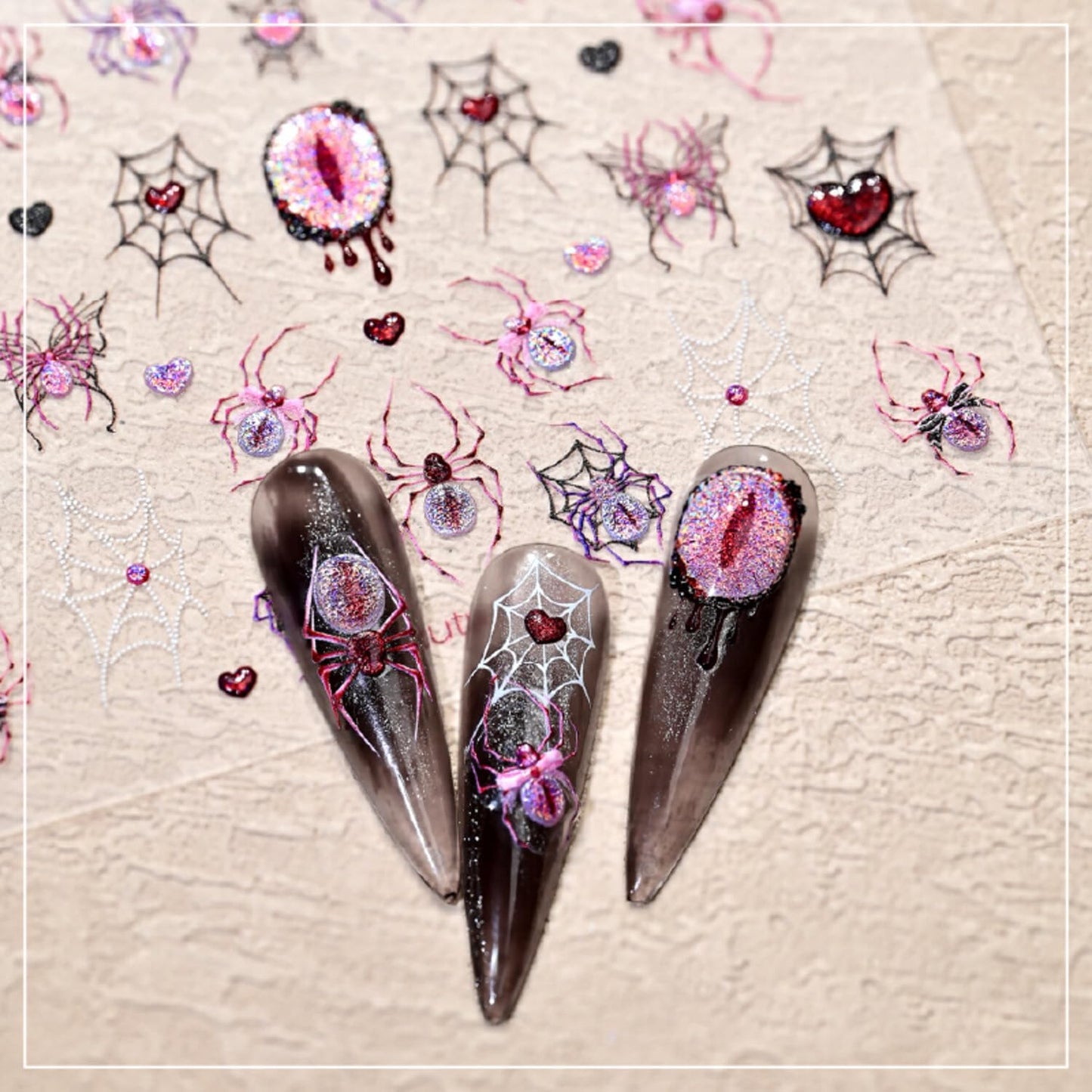 Halloween Nail Stickers for Nail Art Spider Web Nail Art Stickers Butterfly Charm Purple Black 5D Embossed Nail Decals Self-Adhesive Nails Supply Manicure Sliders Devil for Nails Decoration