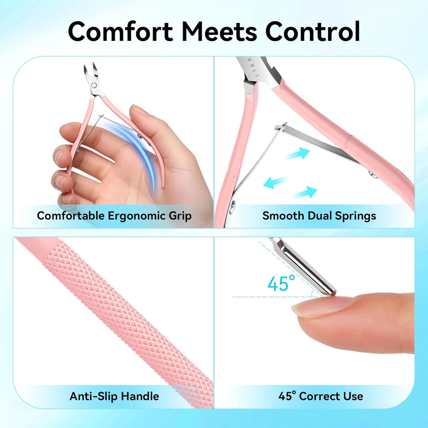 Makartt Cuticle Trimmer with Cuticle Pusher - Stainless Steel Cuticles Nipper with Dual Spring, Ergonomic Handle, 7mm Blade & Dual-Ended Pusher for Nail Care & Gel Removal, Pink
