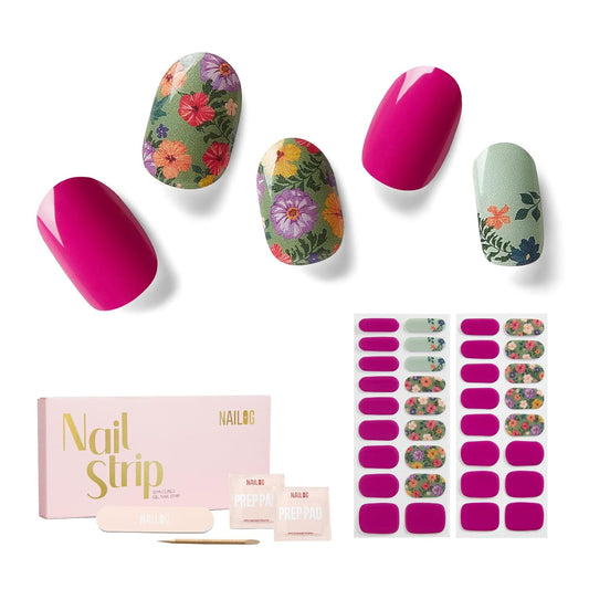Nailog Semi Cured Gel Nail Strips 34 pcs| Long Lasting Nail Polish Sticker Wraps with Glossy Gel Finish, Retro Jungle