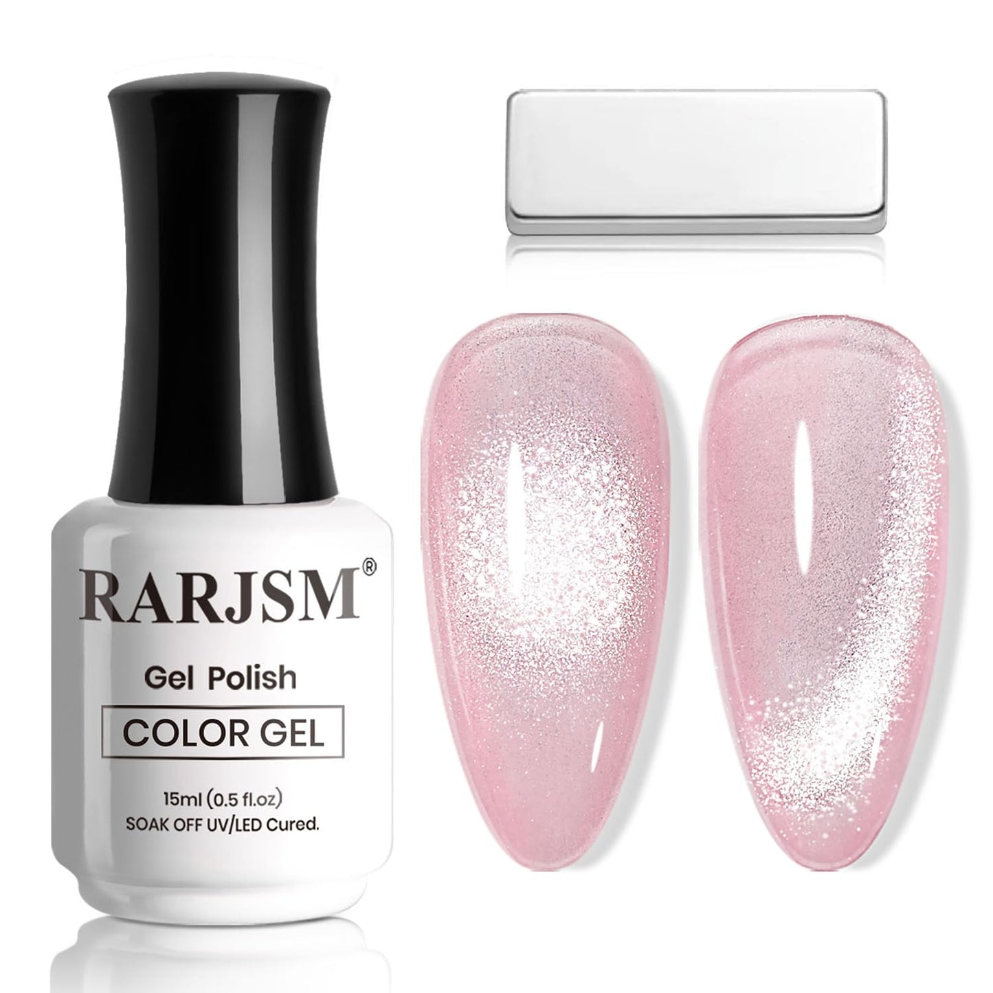 RARJSM Pink Cat Eye Gel Nail Polish with Magnet Stick Reflective Dazzling Nude Skin Color Sparkle Diamond Glitter Cateye Gelpolish 15ml Single Bottle Curing Requires Soak Off for Home Salon Manicure