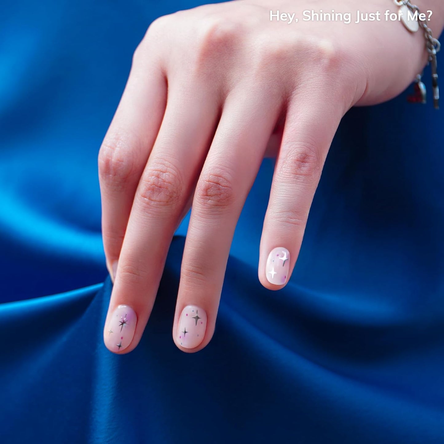 Semi Cured Gel Nail Strips | No LED Lamp Needed | Summer, Aura, Pink | Easy Apply & Remove, Salon Quality |Includes 28 Strips, 1 Prep Pads,Nail File&Wooden stick-Hey, Shining Just for Me?