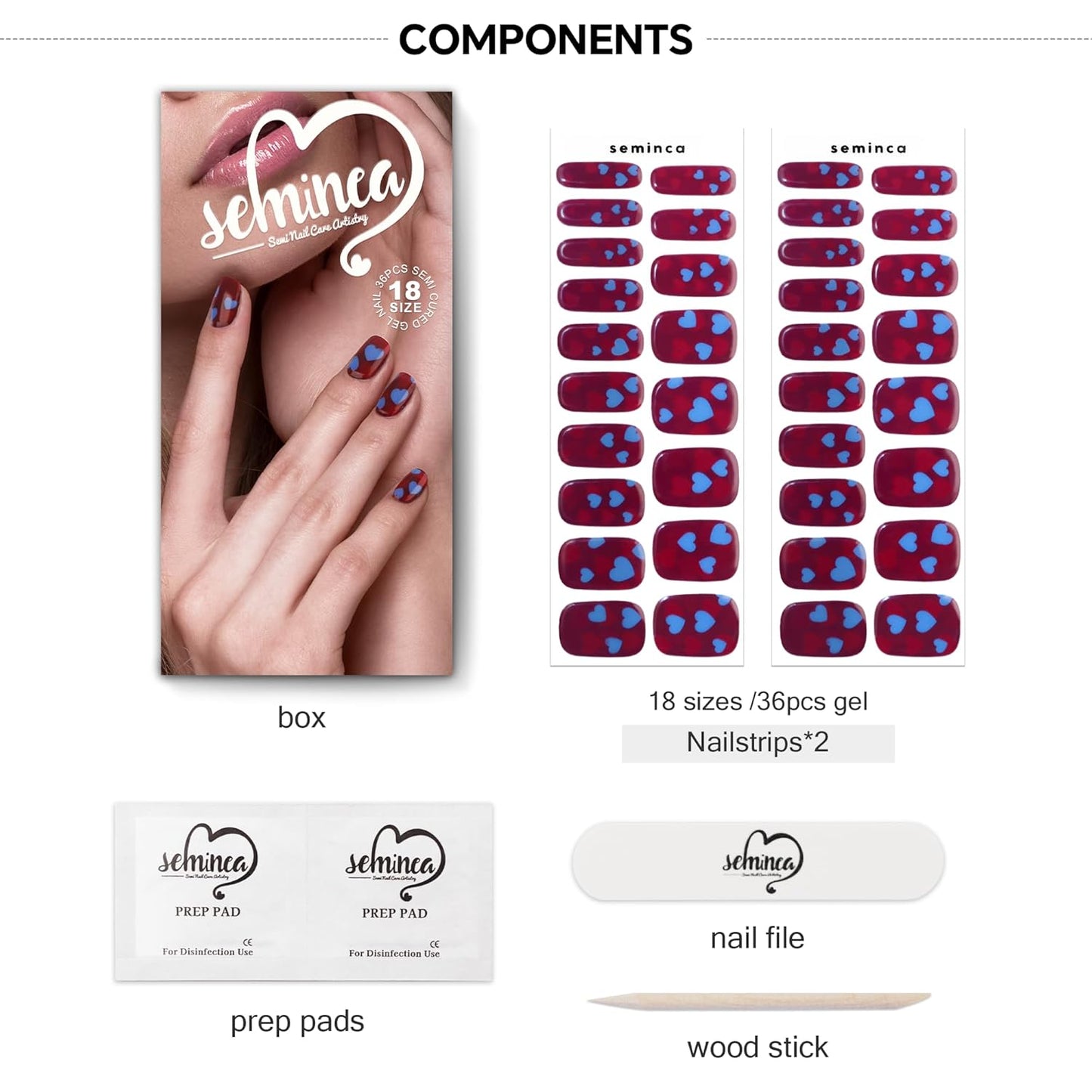 Semi Cured Gel Nail Strips-Salon Quality Semi-Cured Gel Press On Nails Stickers Quick DIY Nail Art Manicure Kits for Women at Home Works with Any UV/LED Lamps(Love Bomb)