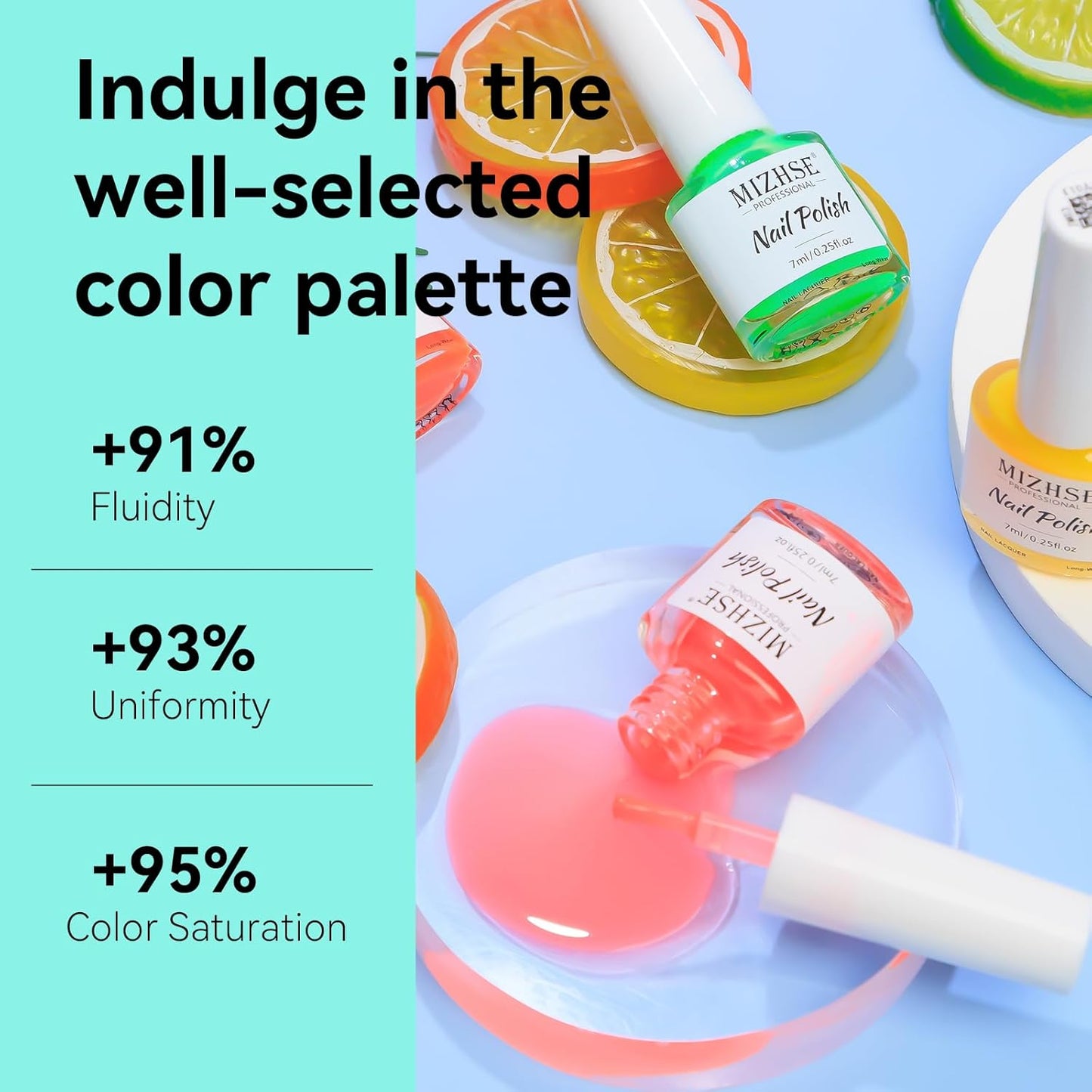 MIZHSE Quick Dry Nail Polish Set: Neon Colors Nail Polish Air Dry Fast, Fluorescent Fingernail Polish Non-Gel Yellow Orange Green Fast Drying Nail Lacquer Gift for Women Girls