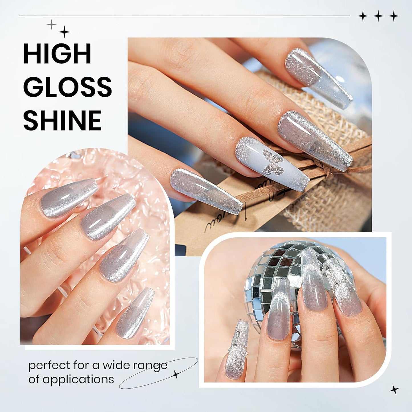 Silver Cat Eye Gel Polish, Magnetic Holographic Gel Nail Polish Glitter Shimmer Gel Polish with Magnet Soak Off U V Gel Salon DIY at Home, 0.5 OZ