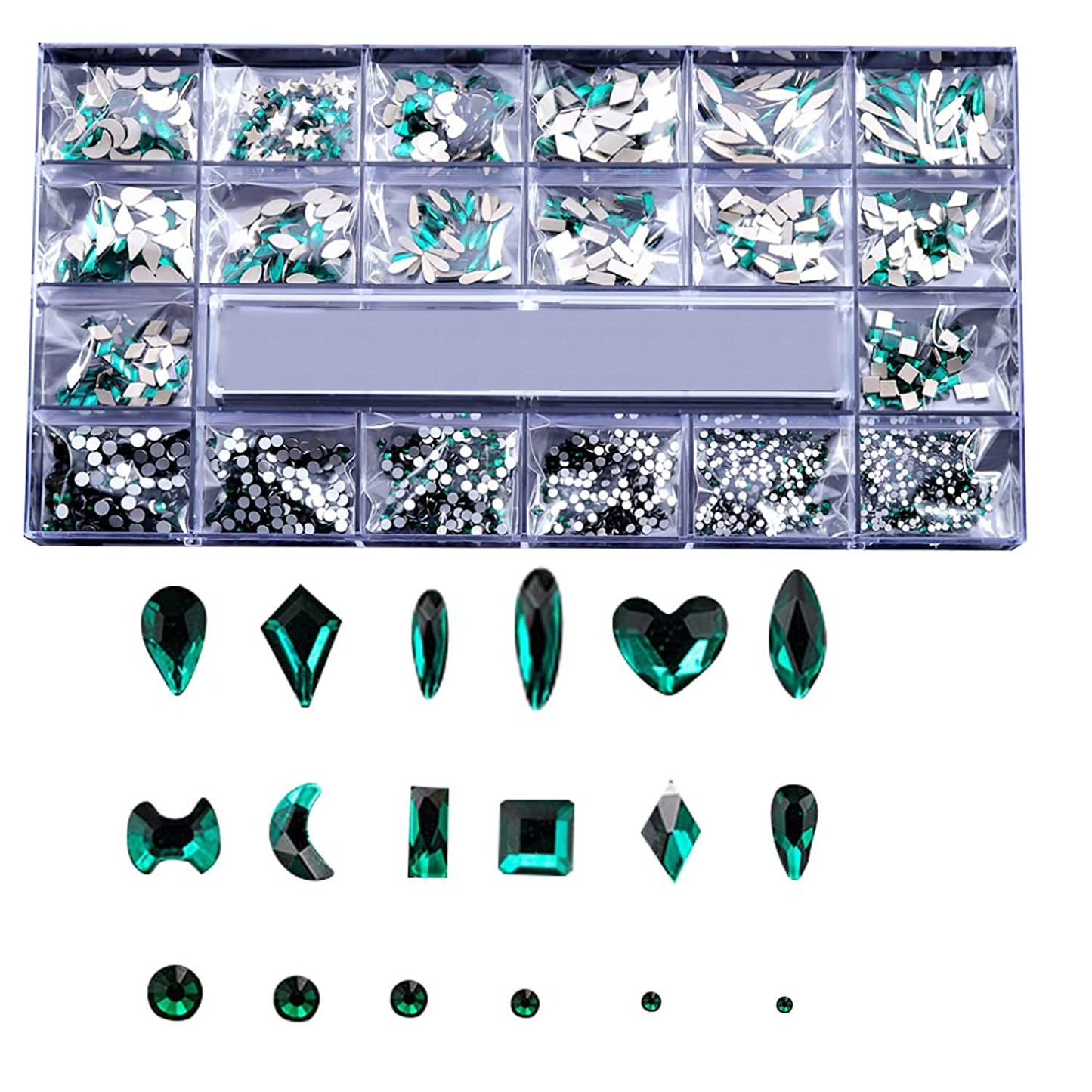 HOINCO 3100Pcs Flat Back Rhinestones for Nails - Mix 20 Styles Gems, 600 Diamonds + 2500 Round Beads for Crafts With Tweezers Pen