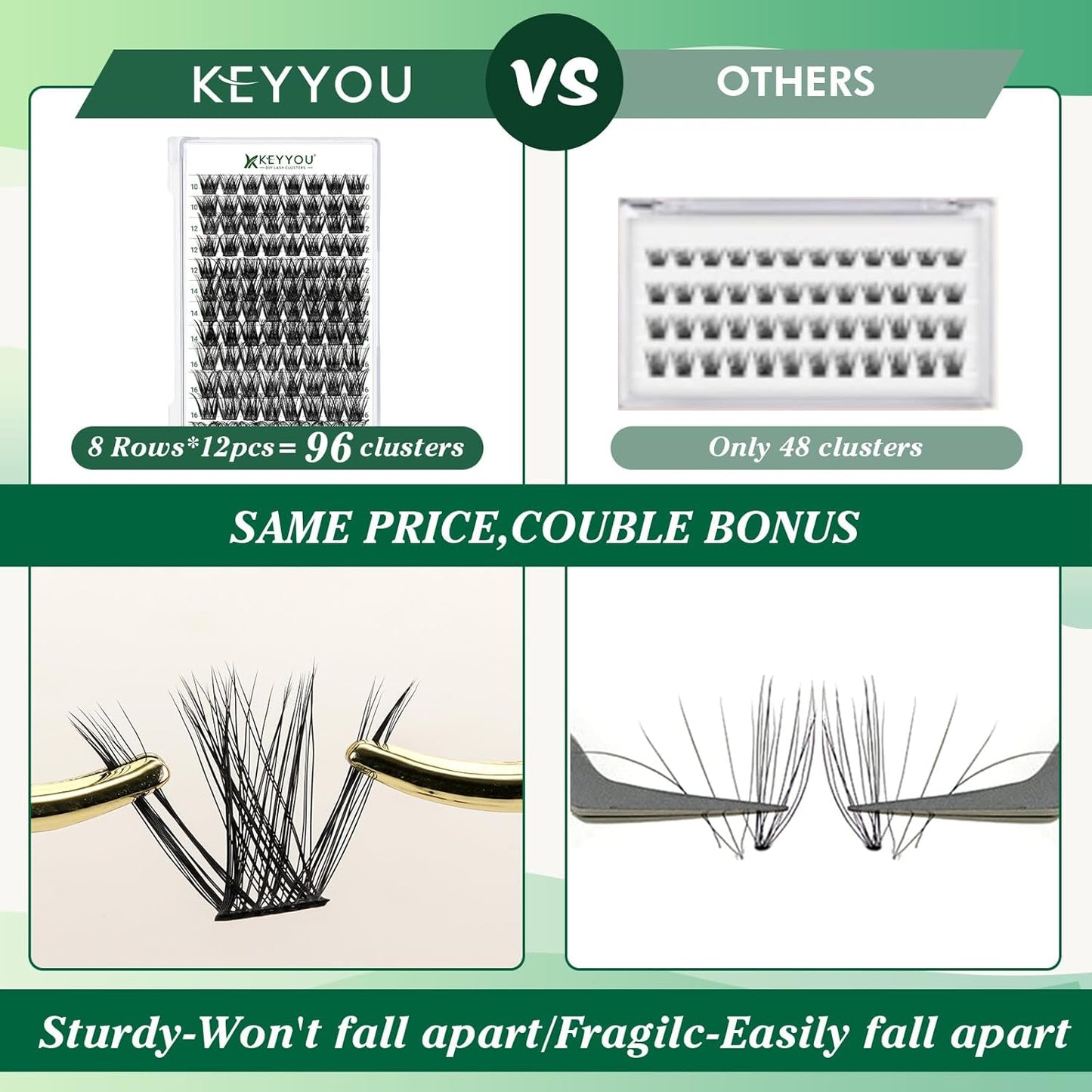 Lash Clusters 96pcs Individual Lashes D Curl 10mm Eyelash Clusters KEYYOU Volume Wispy Lash Extension Soft&Comfortable Easy DIY at Home(Y19,D-10mm)