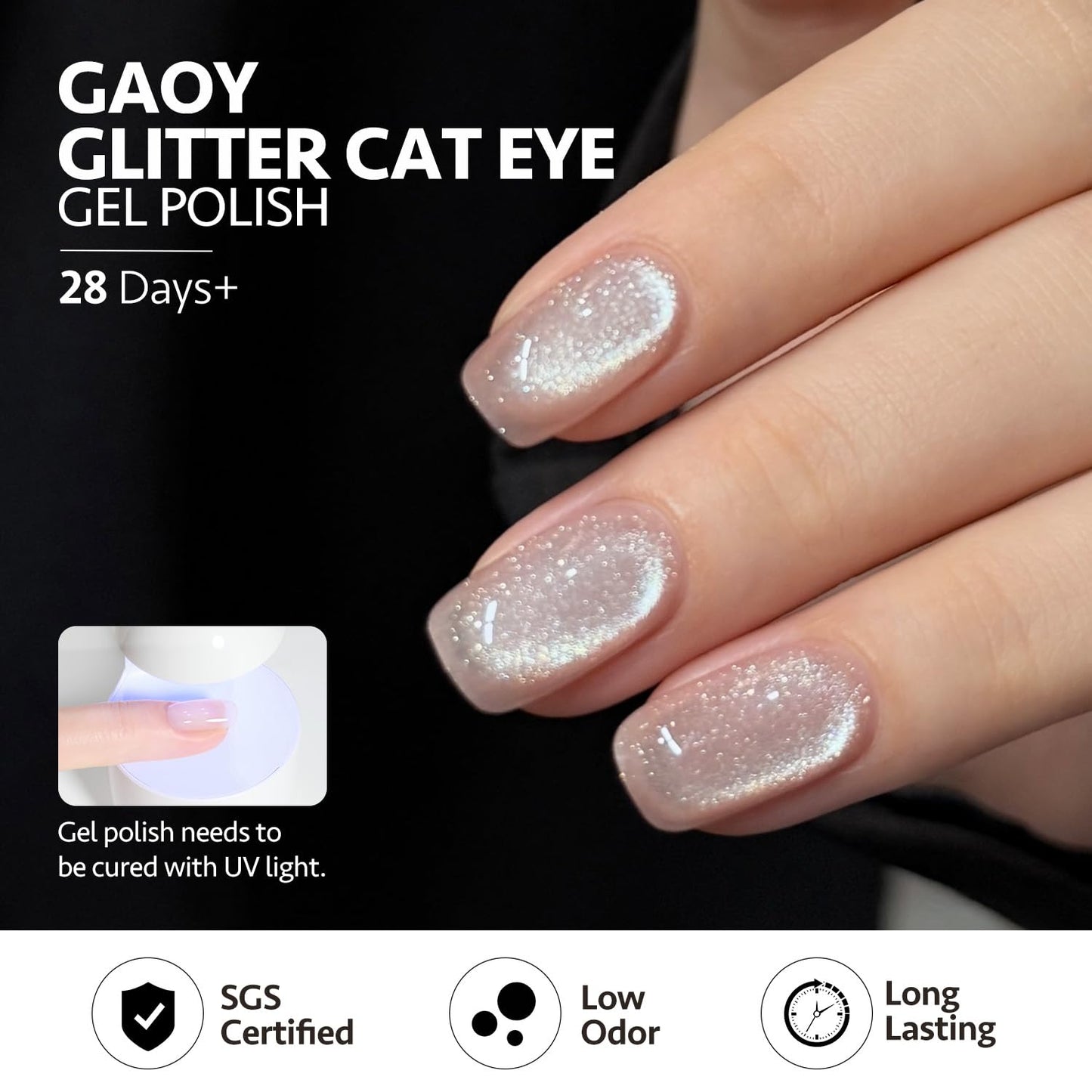 GAOY Cat Eye Gel Nail Polish Set with Magnet for Silver Blue Pink Glitter Holographic Cat Eye, Salon Gel Manicure and Nail Art DIY at Home, Spring Breeze