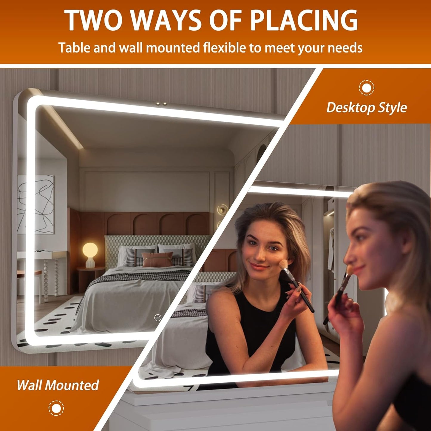 Hasipu Vanity Mirror with Lights, 27.6" x 20" LED Makeup Mirror, Lighted Makeup Mirror with Dimmable 3 Modes, Touch Screen Control Vanity Mirror Round White