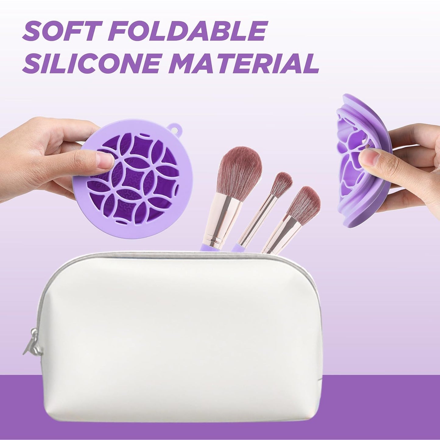 Makeup Brush Cleaner - Foldable Silicone Makeup Brush Cleaner Mat with Brush Storage Holder Makeup Brush Cleaning Bowl Cosmetic Brush Washing Tool for Cleaning Organizer and Drying (Purple and Purple)