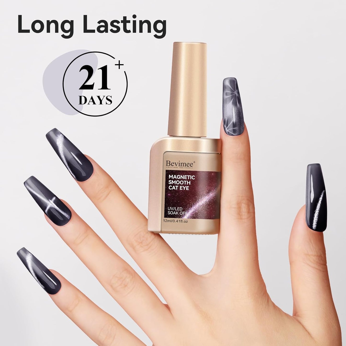 Cat Eye Gel Polish - Black, Glitter Magnetic Nail Polish Moonlight, Cateye Polish With Magnet Stick Holographic Shimmer Cateye Effect, UV Velvet Gel Nail Art Manicure Salon DIY Home, 12ML