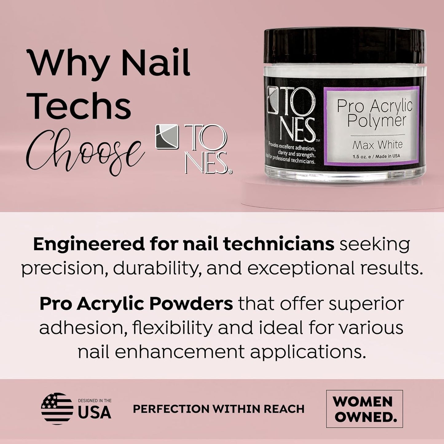 Tones Pro Acrylic Nail Powder, Max White (Creamy, Soft Off-White), (3.5 Fl Oz) - Long-Lasting & Non-Yellowing Polymer for Salon Quality Nail Extensions & 3D Art
