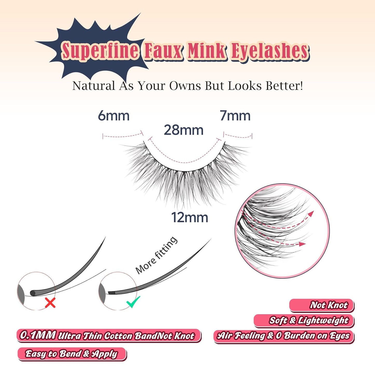 Lashes Natural Look 12MM False Eyelashes Wispy C Curl Short Eye Lashes False Lash Pack with Thin Cotton Band 3D Volume Fake Eyelashes 7 Pair Siligli