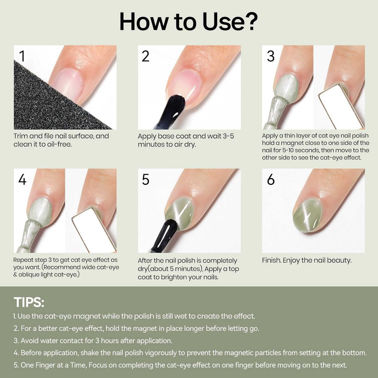 MIZHSE Quick Dry Cat Eye Nail Polish, Green Magnetic Nail Polish with Magnet, Air Drying Fast 15ml Cateye Nail Lacquer for Women Girls Non-Gel Nail Art Manicure DIY Home